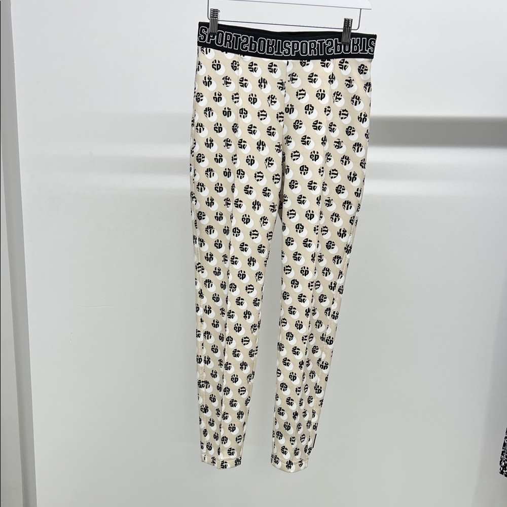 Sporty Tan and Black Patterned Stretch Pants